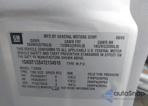 2007 Chevrolet Trailblazer Ls z USA, uszkodzony, nr VIN 1GNDT13S472134916